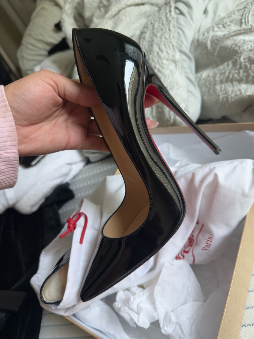 Christian Louboutin Black Patent Pointed Toe Stiletto Pump - Picture 2 of 5